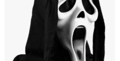 Scream Ghostface skull mask with black hood for Halloween costume
