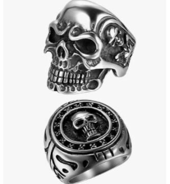 Punk rock style metallic skull statement rings jewelry