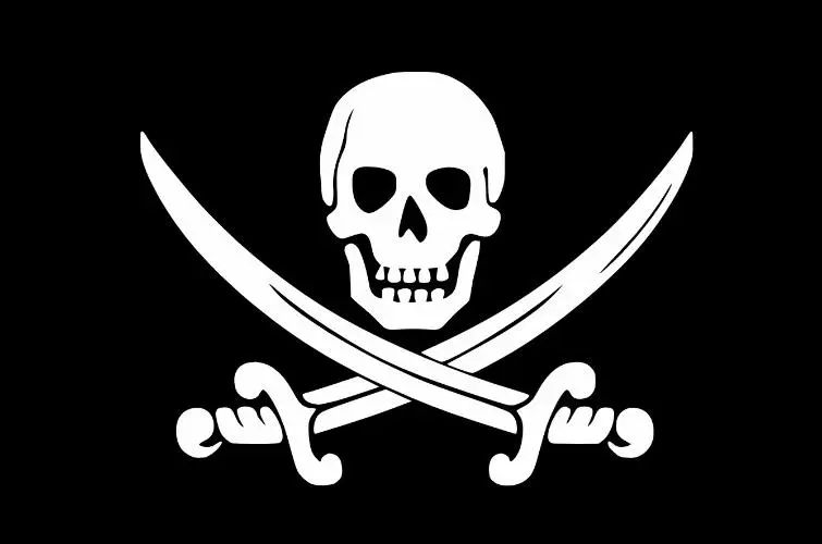 Flag design with a skull emblem above crossed swords